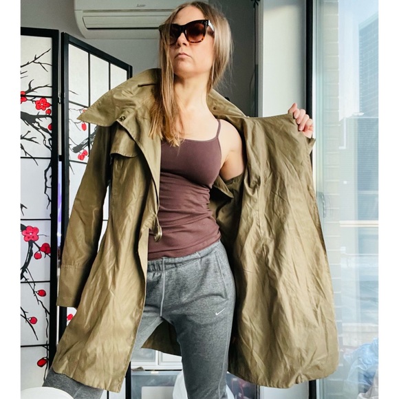 Ali RO Waist Belt Cloak Army Green Self Tie Layer Wrap Trench Coat - Picture 17 of 17